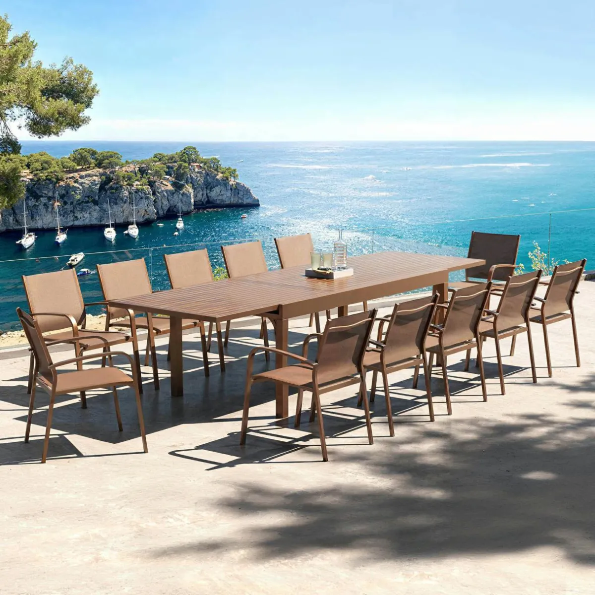 MOBELLIA Table de jardin extensible aluminium 12 places (200/320 x 100 cm) Murano Bronze Outlet