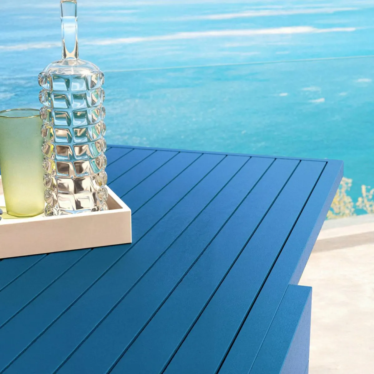 MOBELLIA Table de jardin extensible aluminium 12 places (200/320 x 100 cm) Murano Bleu pétrole Clearance