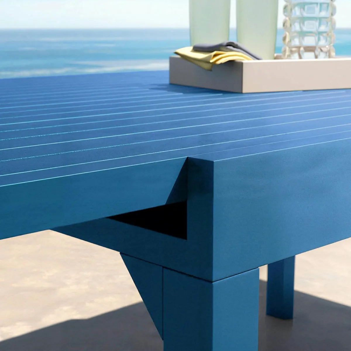 MOBELLIA Table de jardin extensible aluminium 12 places (200/320 x 100 cm) Murano Bleu pétrole Clearance