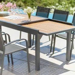 MOBELLIA Table de jardin extensible en aluminium 10 places effet bois (135/270 x 90 cm) Murano Gris Anthracite New