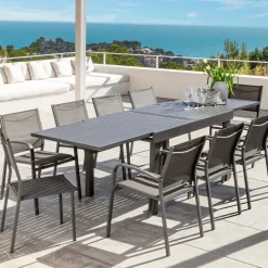 MOBELLIA Table de jardin extensible en aluminium 10 places (135/270 x 90 cm) Murano Gris Anthracite Clearance