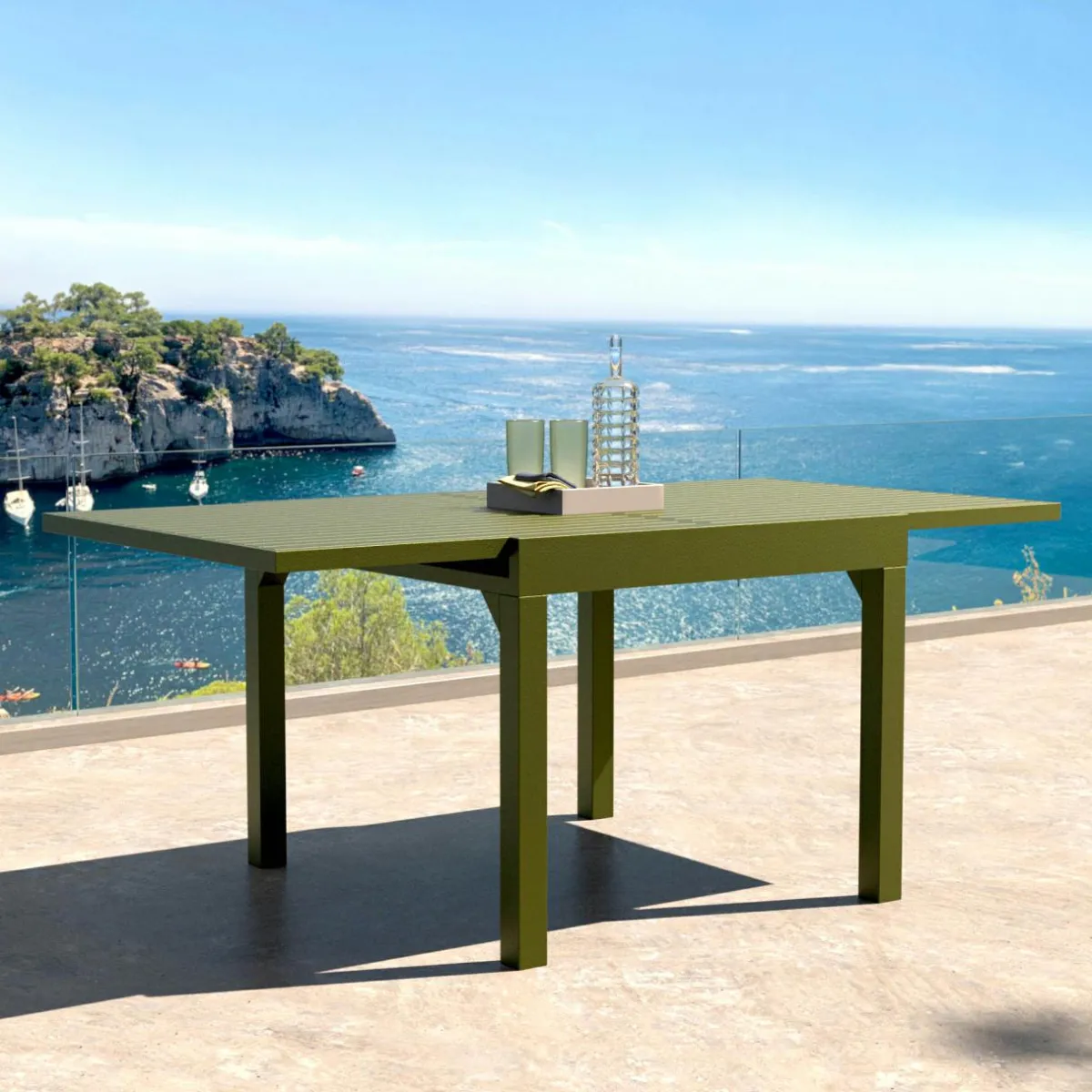 MOBELLIA Table de jardin extensible en aluminium 8 places (90/180 x 90 cm) Murano Vert olive Clearance