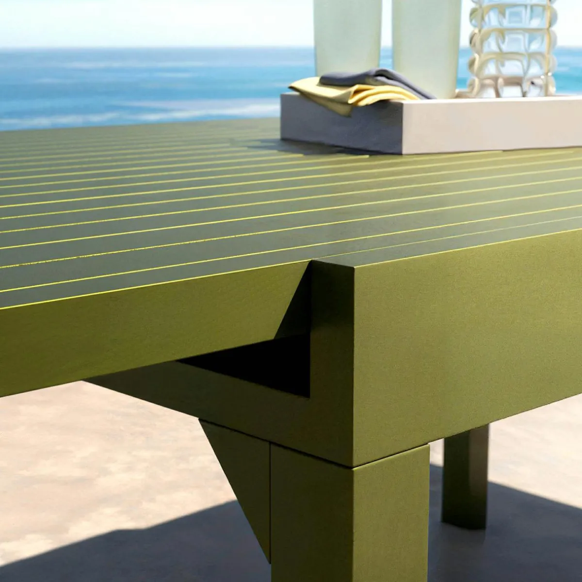 MOBELLIA Table de jardin extensible en aluminium 8 places (90/180 x 90 cm) Murano Vert olive Clearance
