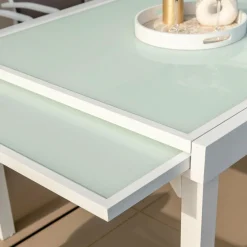 MOBELLIA Table de jardin extensible en verre 10 places (135/270 x 90 cm) Murano Blanc Discount