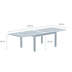 MOBELLIA Table de jardin extensible en verre 10 places (135/270 x 90 cm) Murano Blanc Discount