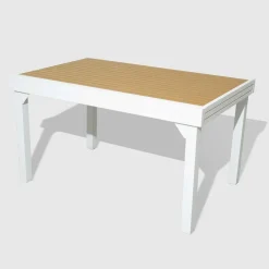 MOBELLIA Table de jardin extensible en aluminium 12 places effet bois (200/320 x 100 cm) Murano Blanc New