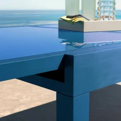MOBELLIA Table de jardin extensible en verre 12 places (200/320 x 100 cm) Murano Bleu pétrole New
