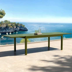 MOBELLIA Table de jardin extensible en verre 12 places (200/320 x 100 cm) Murano Vert olive Discount