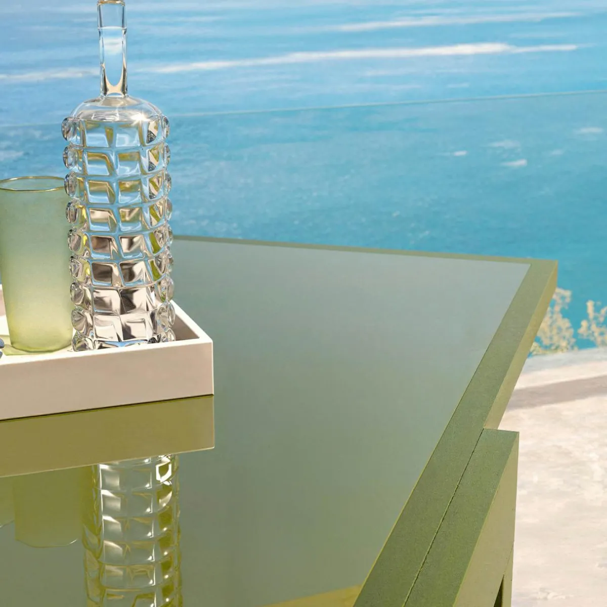 MOBELLIA Table de jardin extensible en verre 12 places (200/320 x 100 cm) Murano Vert olive Discount