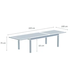 MOBELLIA Table de jardin extensible en verre 12 places (200/320 x 100 cm) Murano Vert olive Discount
