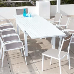 MOBELLIA Table de jardin extensible aluminium 12 places (200/320 x 100 cm) Murano Blanc Outlet