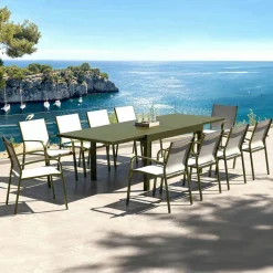 MOBELLIA Table de jardin extensible aluminium 10 places (135/270 x 90 cm) Murano Vert olive Outlet