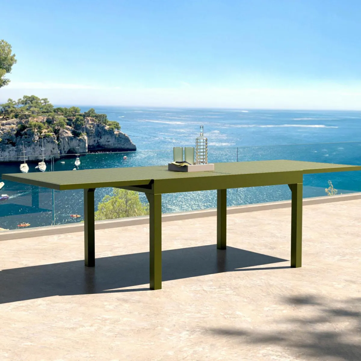 MOBELLIA Table de jardin extensible aluminium 10 places (135/270 x 90 cm) Murano Vert olive Outlet