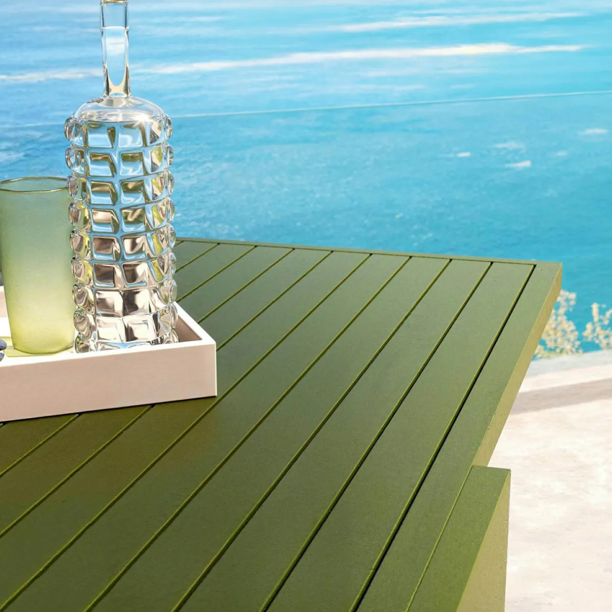 MOBELLIA Table de jardin extensible aluminium 10 places (135/270 x 90 cm) Murano Vert olive Outlet