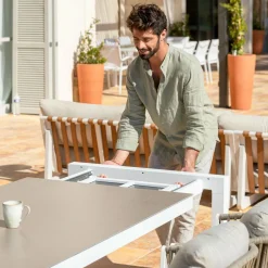 MOBELLIA Table de jardin extensible en aluminium 12 places (195/300 x 96 cm) Amalfi Blanc Online