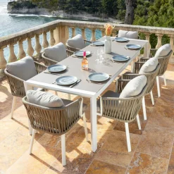 MOBELLIA Table de jardin extensible en aluminium 12 places (195/300 x 96 cm) Amalfi Blanc Online