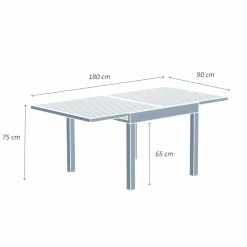 MOBELLIA Table de jardin extensible en aluminium 8 places (90/180 x 90 cm) Murano Blanc Clearance