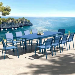 MOBELLIA Table de jardin extensible aluminium 10 places (135/270 x 90 cm) Murano Bleu pétrole Sale
