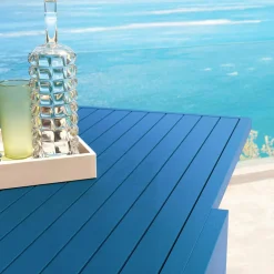 MOBELLIA Table de jardin extensible aluminium 10 places (135/270 x 90 cm) Murano Bleu pétrole Sale