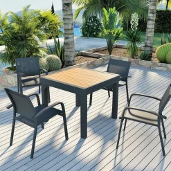 MOBELLIA Table de jardin extensible en aluminium 8 places effet bois (90/180 x 90 cm) Murano Gris Anthracite Best