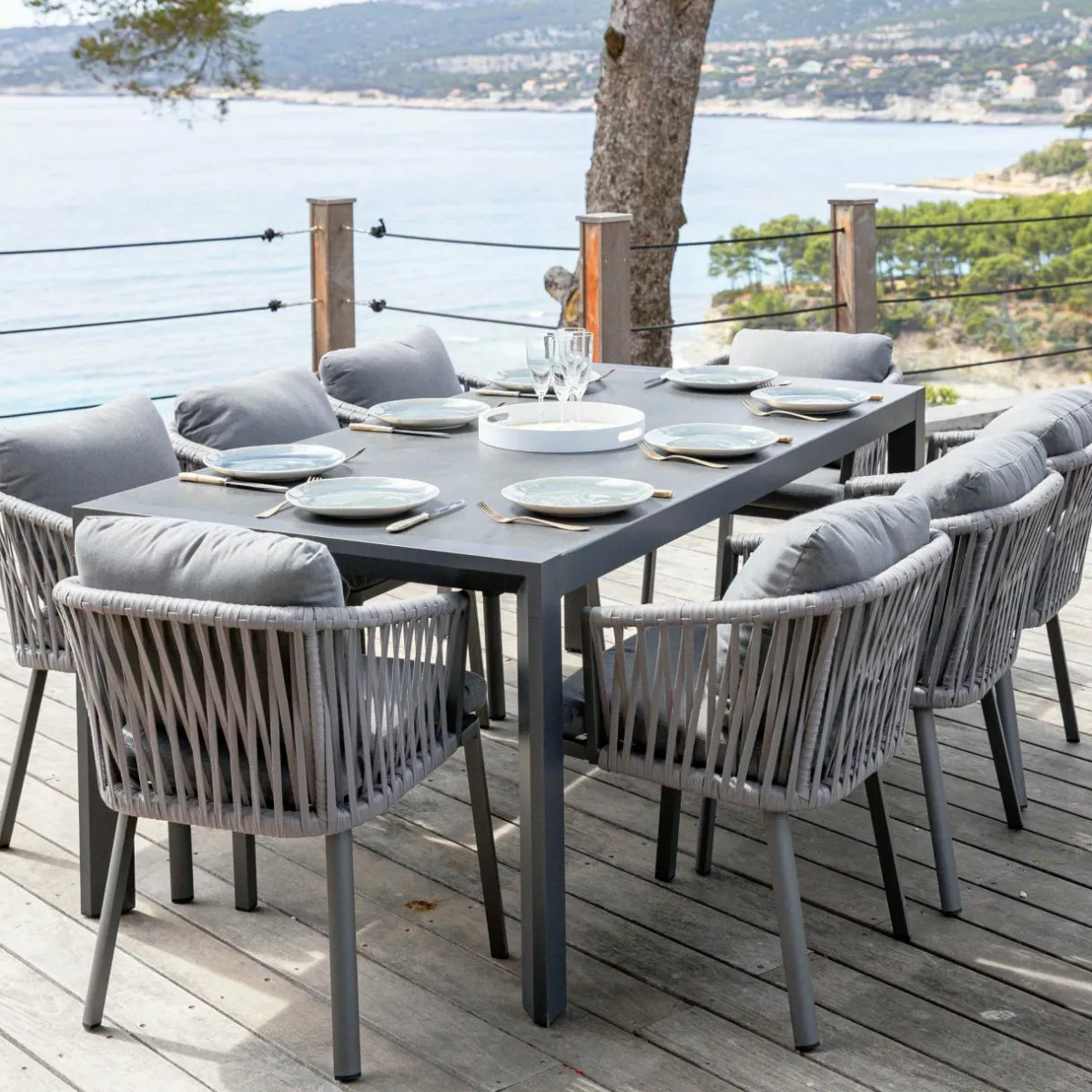 MOBELLIA Table de jardin extensible en aluminium 12 places (195/300 x 96 cm) Amalfi Gris Anthracite Online