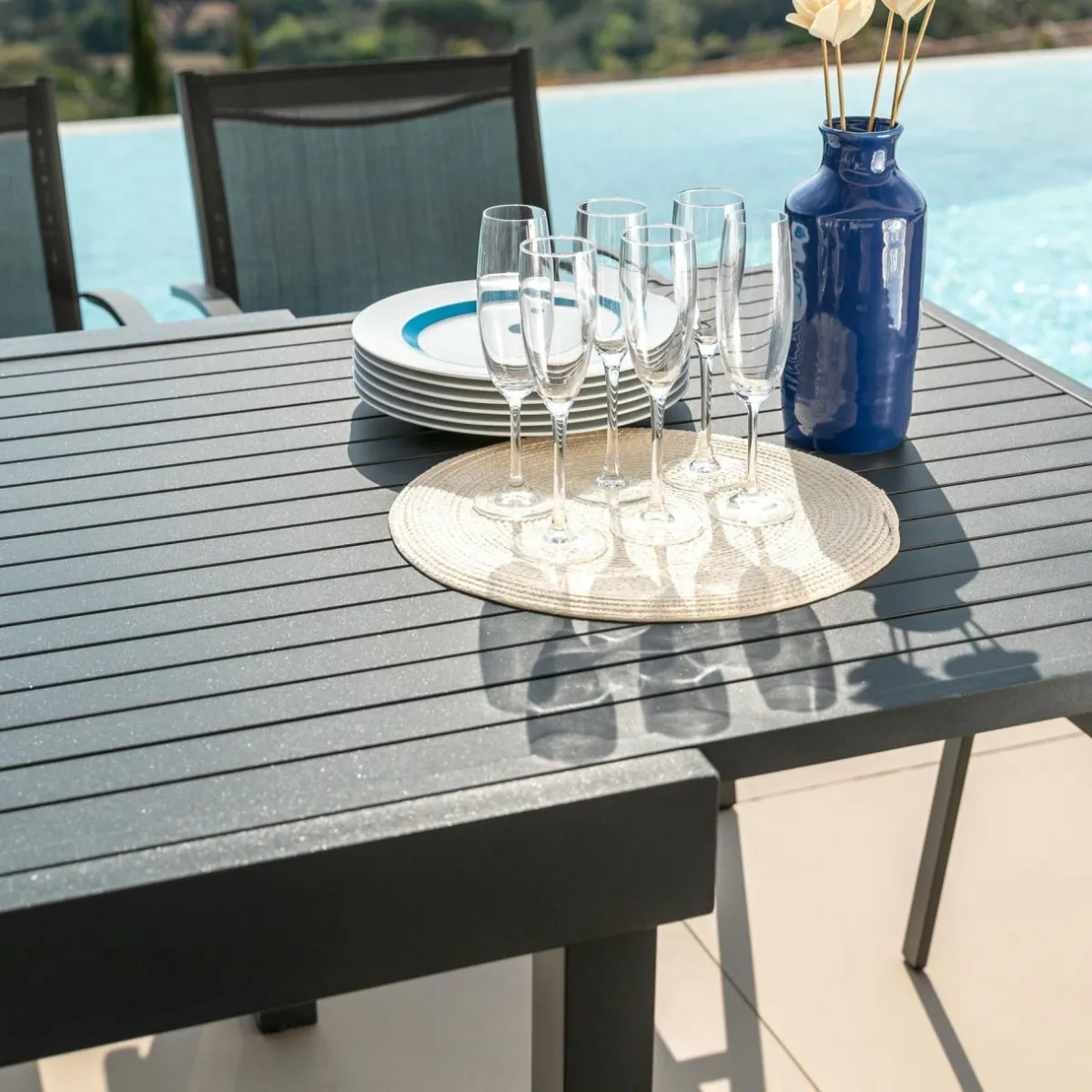 MOBELLIA Table de jardin extensible aluminium 12 places (200/320 x 100 cm) Murano Gris Anthracite Best