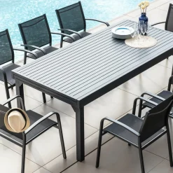 MOBELLIA Table de jardin extensible aluminium 12 places (200/320 x 100 cm) Murano Gris Anthracite Best