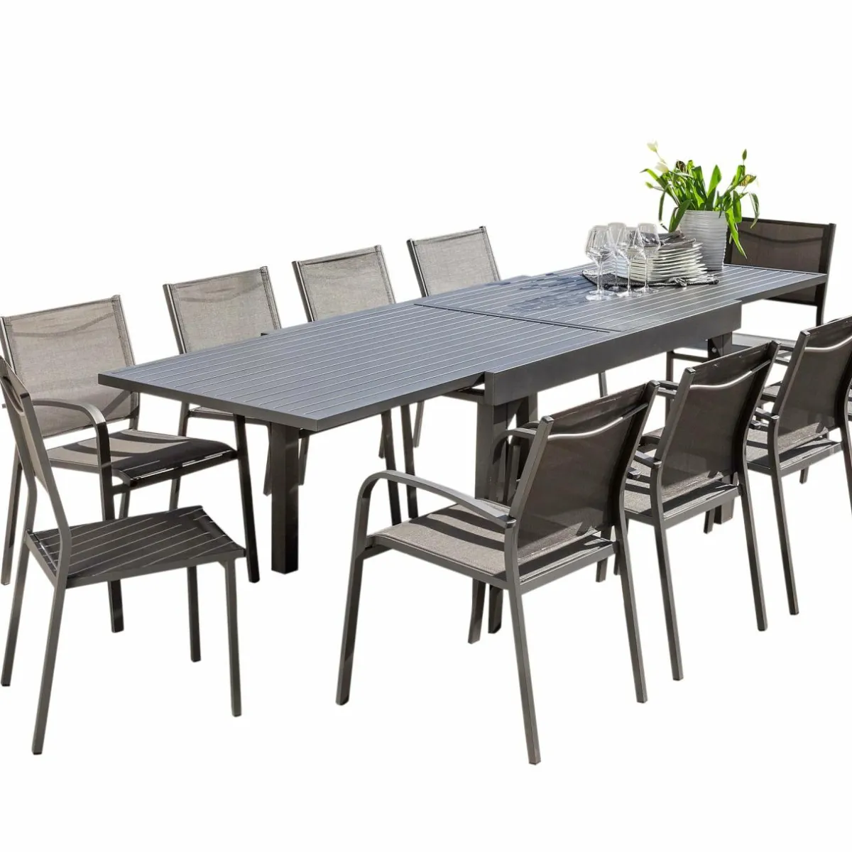 MOBELLIA Table de jardin extensible aluminium 12 places (200/320 x 100 cm) Murano Gris Anthracite Best