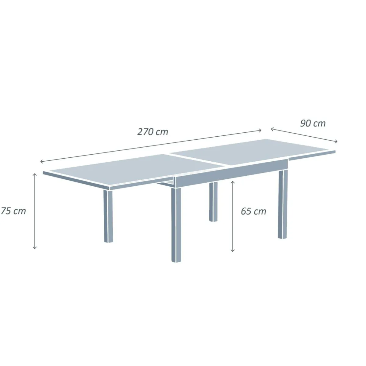 MOBELLIA Table de jardin extensible en verre 10 places (135/270 x 90 cm) Murano Gris Anthracite New