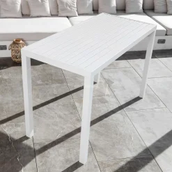 MOBELLIA Table de jardin haute en aluminium 6 places (160 x H105 cm) Murano Blanc Hot
