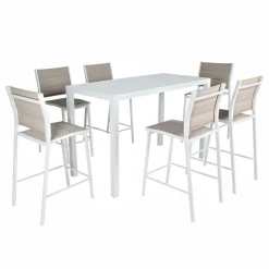 MOBELLIA Table de jardin haute en aluminium 6 places (160 x H105 cm) Murano Blanc Hot