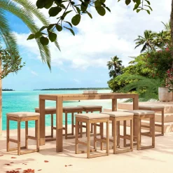 MOBELLIA Table de jardin haute en bois d'acacia 8 places (203 x H105 cm) Bornéo Naturel Online