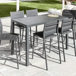 MOBELLIA Table de jardin haute en aluminium 6 places (160 x H105 cm) Murano Gris Anthracite Sale