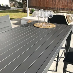 MOBELLIA Table de jardin haute en aluminium 6 places (160 x H105 cm) Murano Gris Anthracite Sale