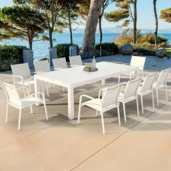 MOBELLIA Table de jardin rectangulaire aluminium 10 places (240 x 120 cm) Murano Blanc New
