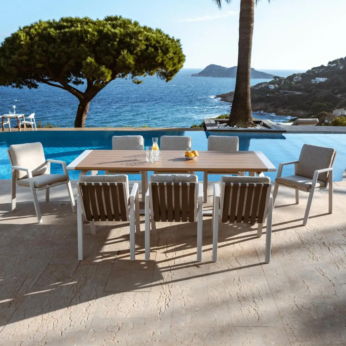 MOBELLIA Table de jardin rectangulaire en aluminium 10 places (240 x 100 cm) Long Beach cendré Blanc Sale