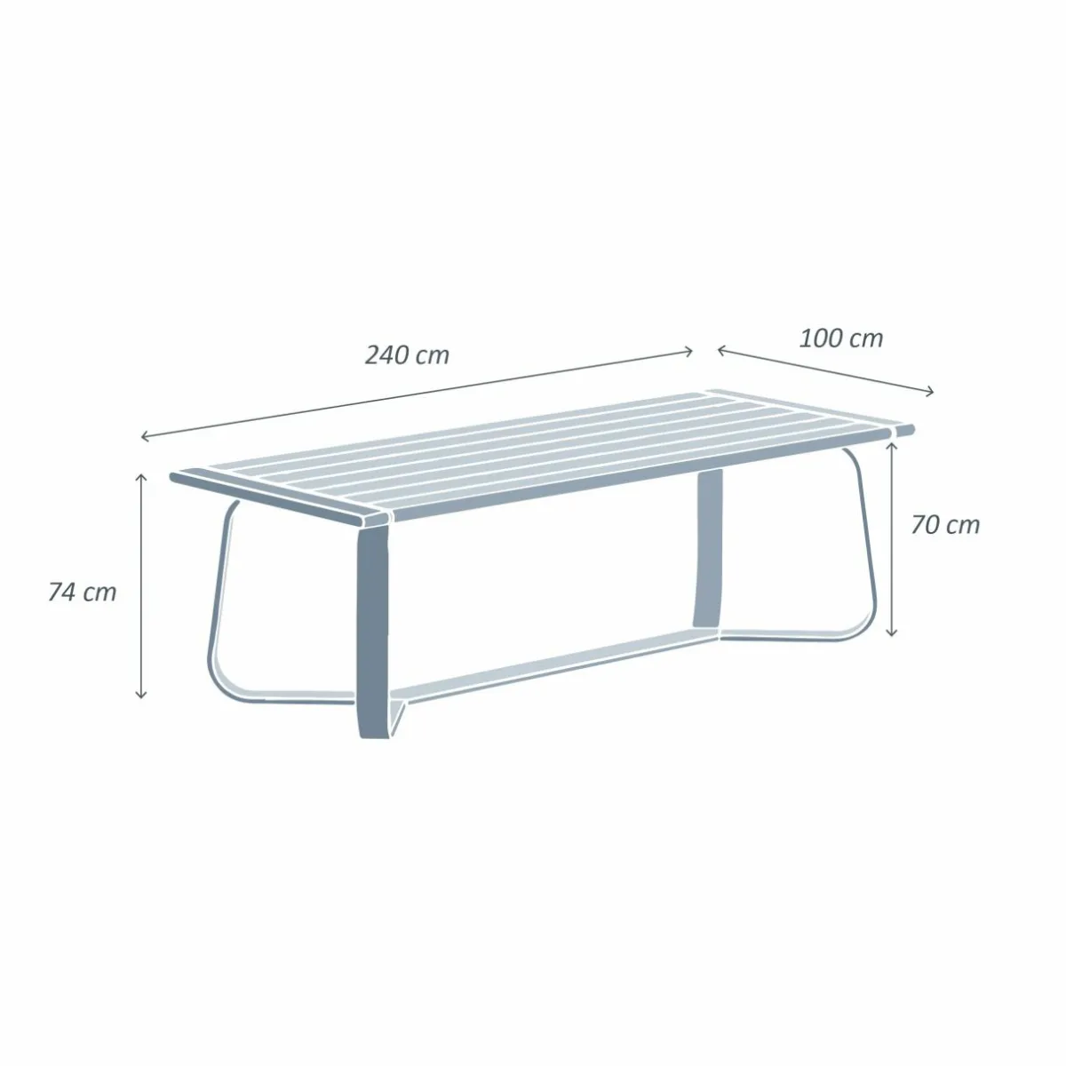 MOBELLIA Table de jardin rectangulaire en aluminium 10 places (240 x 100 cm) Long Beach cendré Blanc Sale