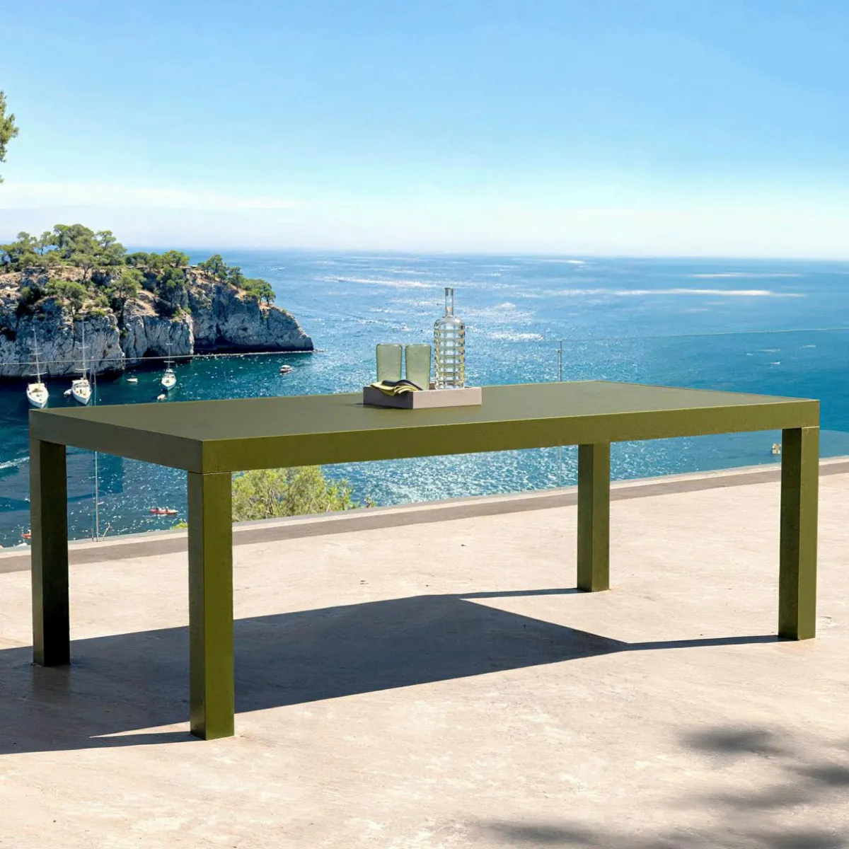 MOBELLIA Table de jardin rectangulaire aluminium 8 places (210 x 100 cm) Murano Vert olive New