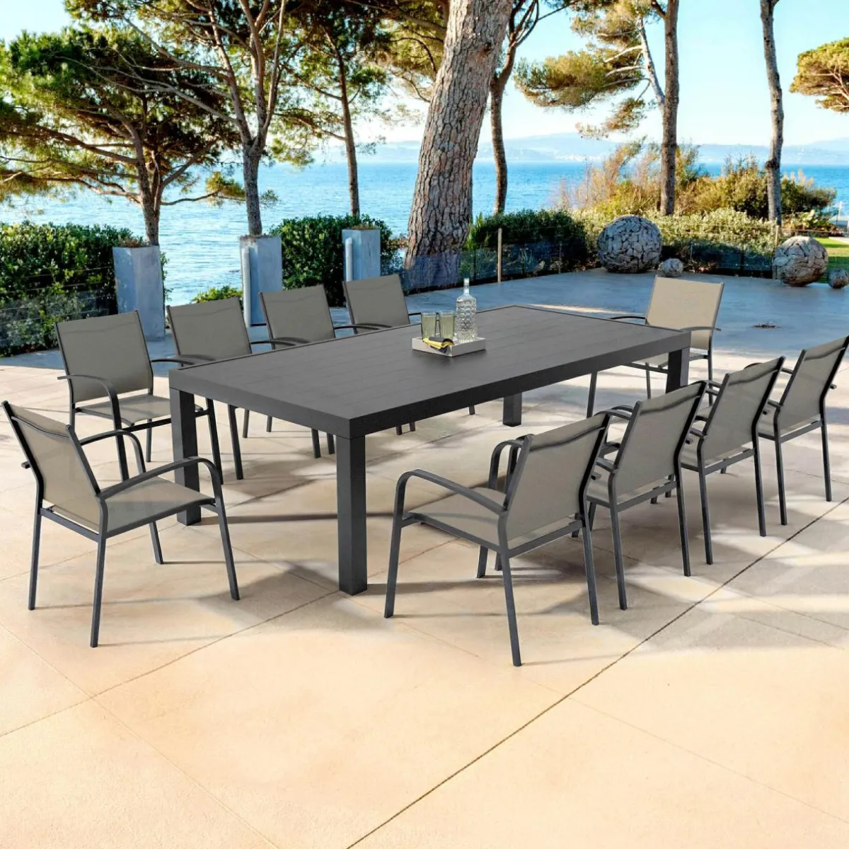 MOBELLIA Table de jardin rectangulaire aluminium 10 places (240 x 120 cm) Murano Gris Anthracite Best