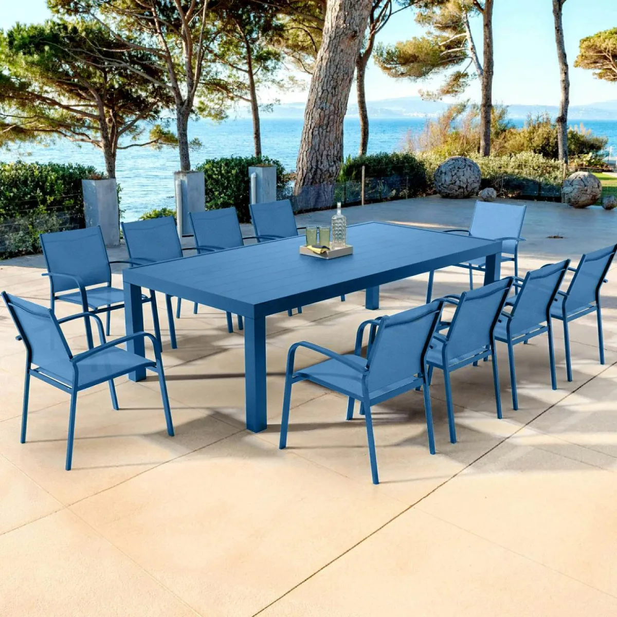 MOBELLIA Table de jardin rectangulaire aluminium 10 places (240 x 120 cm) Murano Bleu pétrole Sale