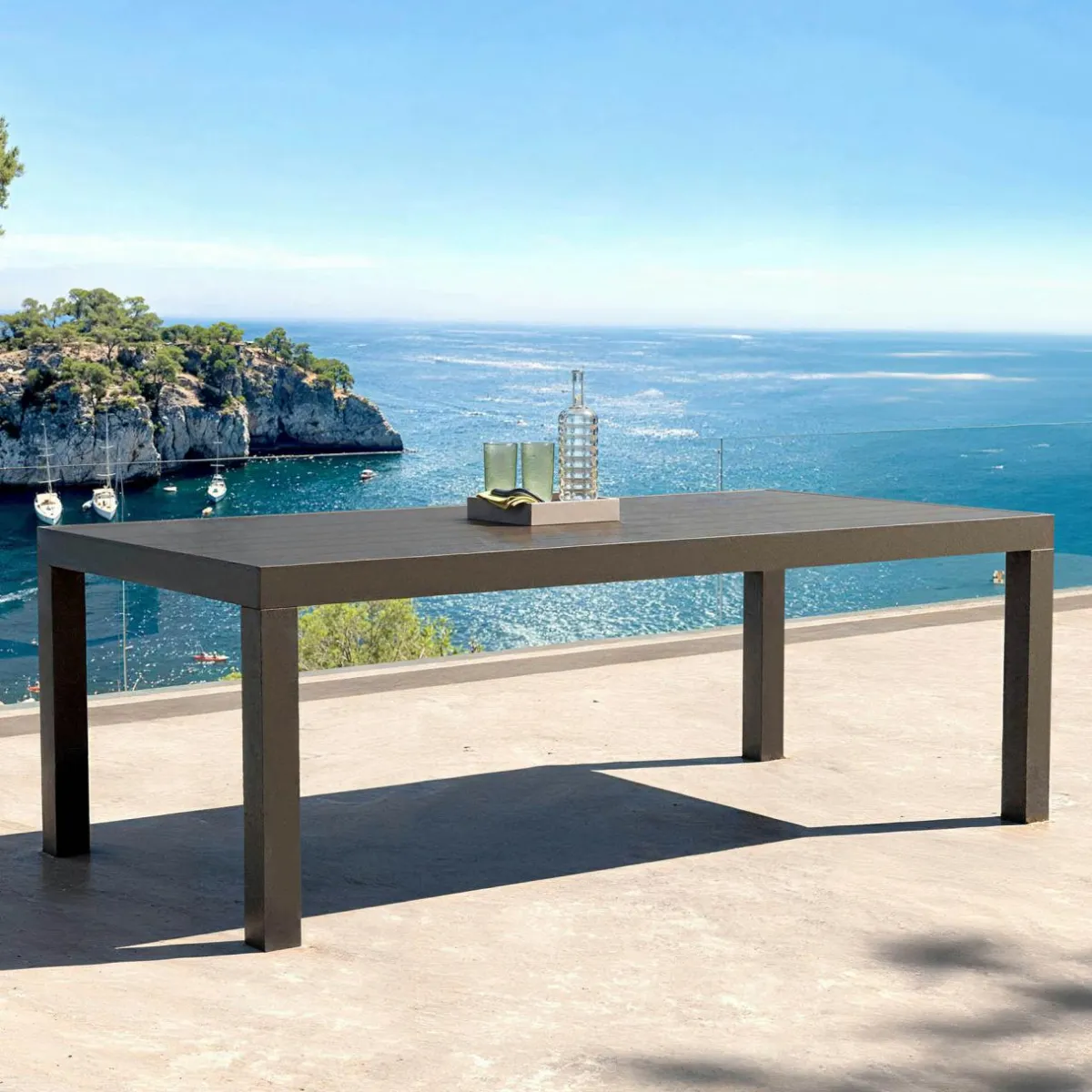 MOBELLIA Table de jardin rectangulaire aluminium 8 places (210 x 100 cm) Murano Gris Anthracite Best