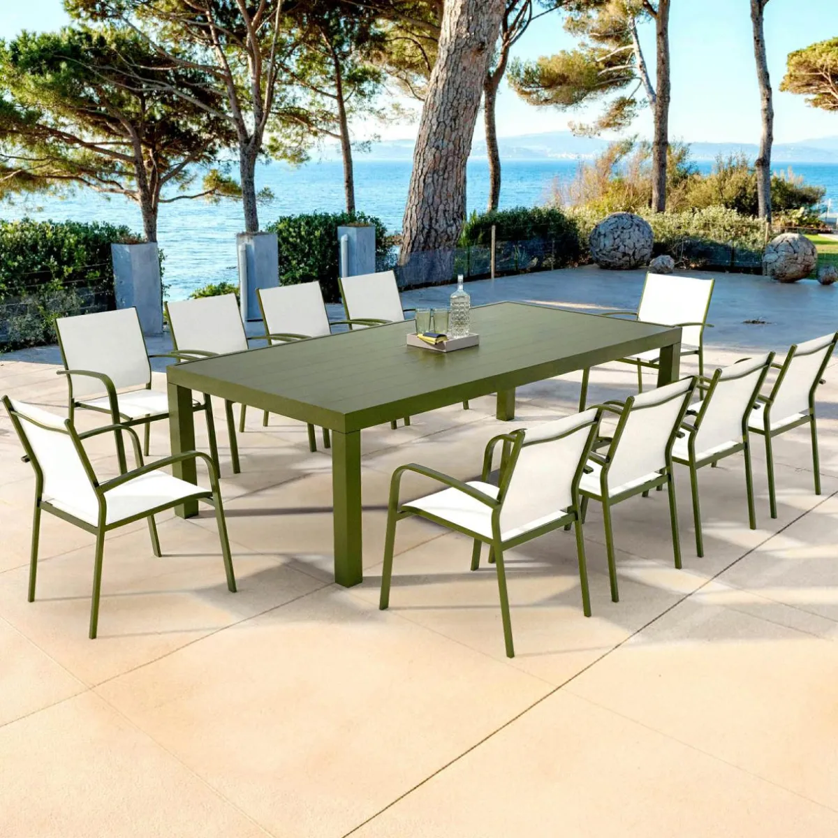MOBELLIA Table de jardin rectangulaire aluminium 10 places (240 x 120 cm) Murano Vert olive Sale