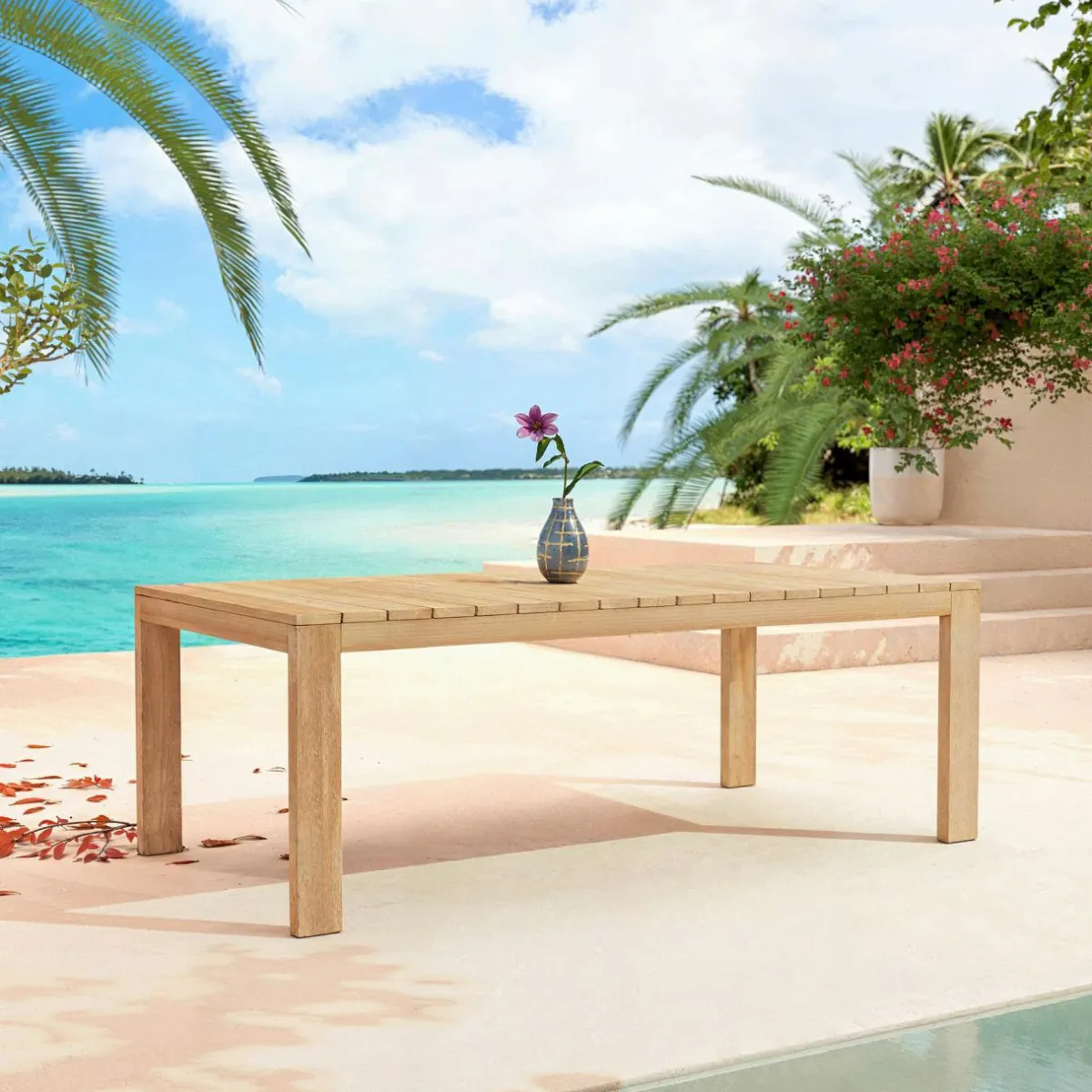 MOBELLIA Table de jardin rectangulaire en bois d'acacia 8 places (215 x 110 cm) Bornéo Naturel Hot
