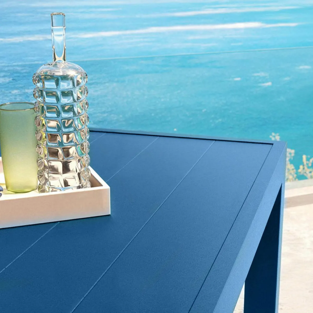 MOBELLIA Table de jardin rectangulaire aluminium 8 places (210 x 100 cm) Murano Bleu pétrole Hot