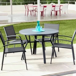 MOBELLIA Table de jardin ronde en aluminium 5 places (D105 cm) Murano Gris Anthracite Clearance