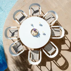 MOBELLIA Table de jardin ronde en aluminium 8 places (D149 cm) Monte Carlo Blanc New