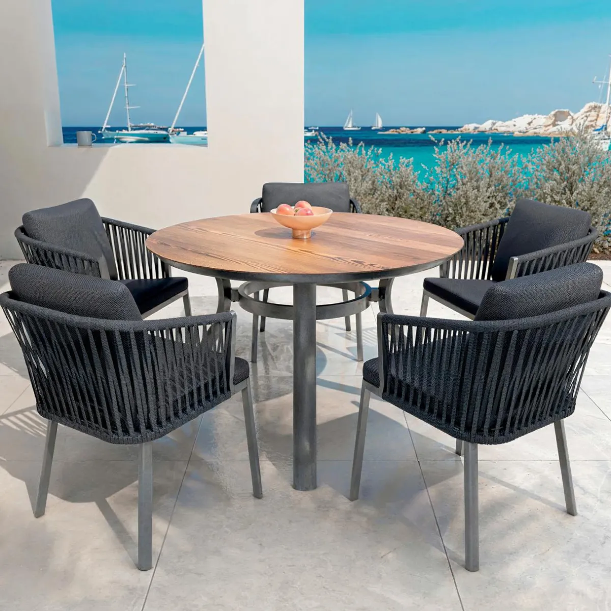 MOBELLIA Table de jardin ronde en aluminium 6 places (D120 cm) Amalfi Gris Anthracite Online