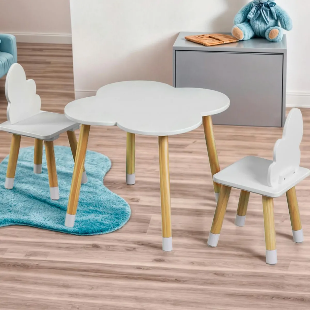 EMINZA Table et 2 chaises enfant bois nuage (H44 cm) Lilou Blanc Hot