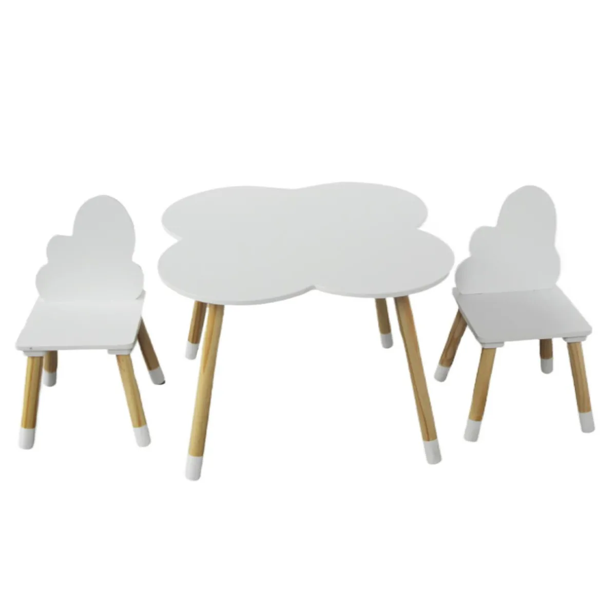 EMINZA Table et 2 chaises enfant bois nuage (H44 cm) Lilou Blanc Hot