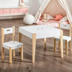 EMINZA Table et 2 chaises enfant bois tableau (H49,5 cm) Charlie Blanc Clearance